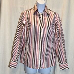 Banana Republic Women Dress Shirt in Pink, Purple, Black, White Stripes - Size-M
